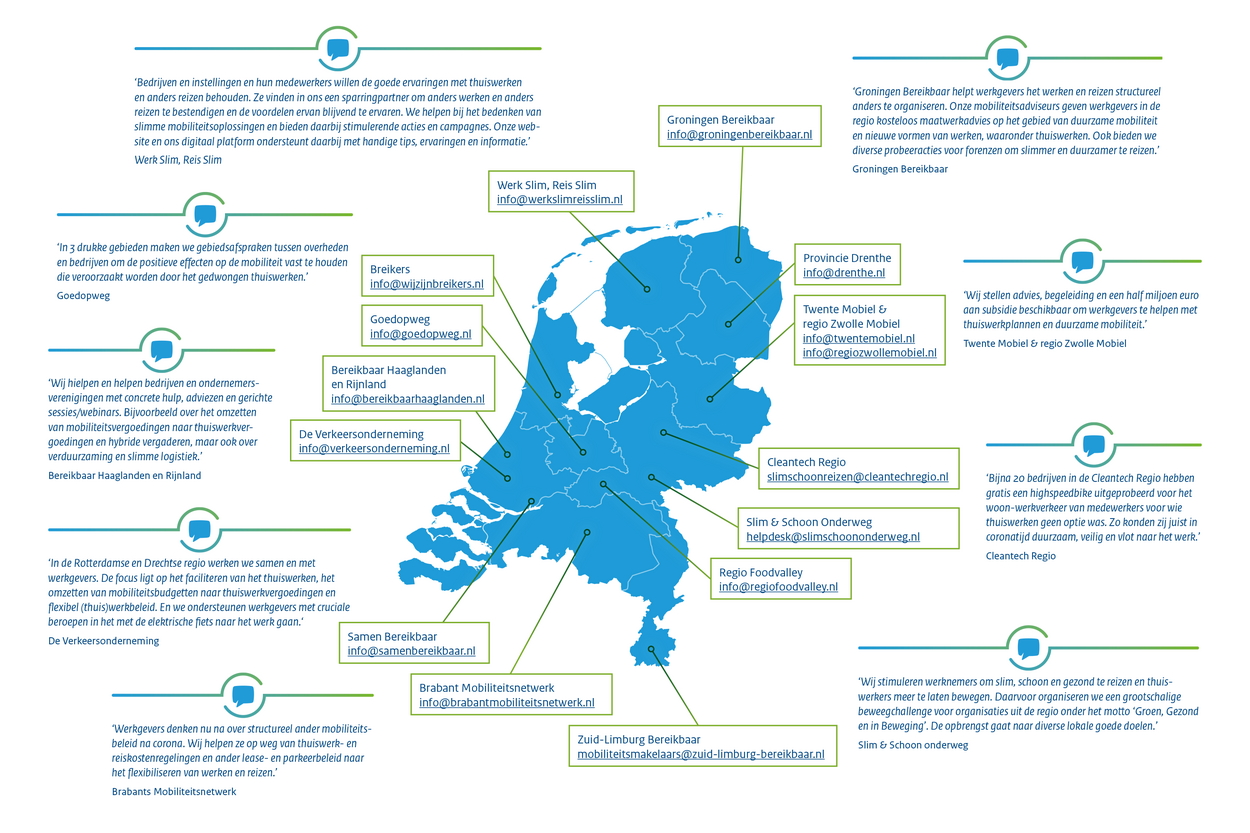 Een kaart van Nederland met daarop alle regionale werkgeversnetwerken