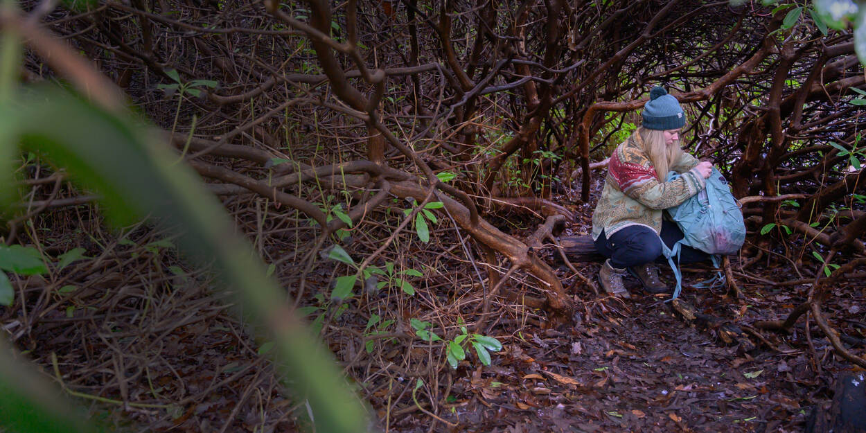 Ex-dakloze Kelly in een struik in een Arnhemse park