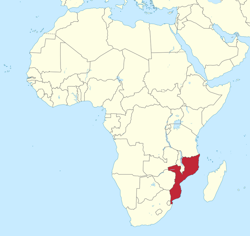 Kaart Afrika en Mozambique