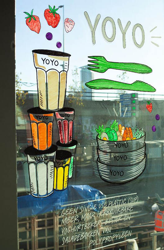 Raambeschildering van bedrijfsrestaurant YoYo