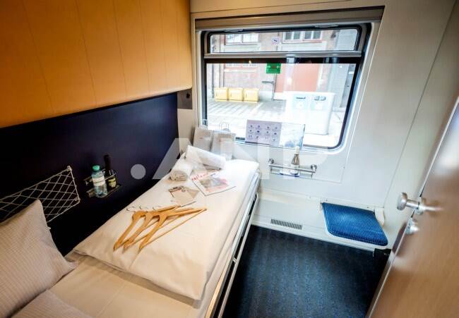 Interieur van de Nightjet, een nachttrein tussen Amsterdam en Oostenrijk, op Amsterdam Centraal.