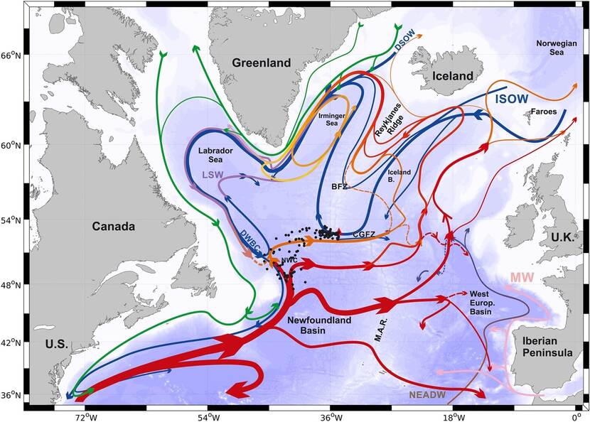 Transport van warmte en water in de Atlantische Oceaan