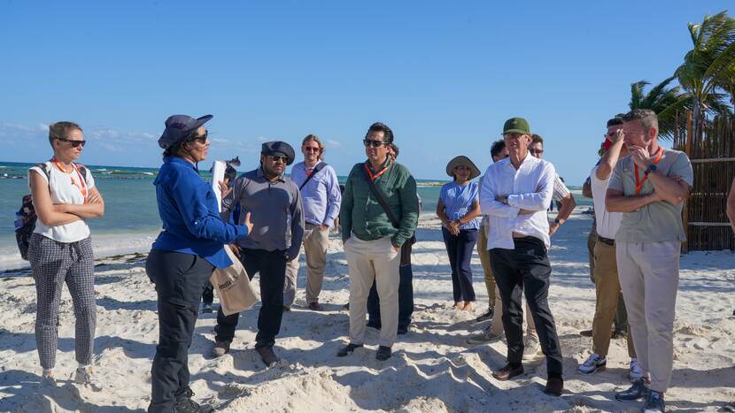 Participants during a fieldtrip to Maya Coba during the sargassum mission in April 2025 gathered around the host