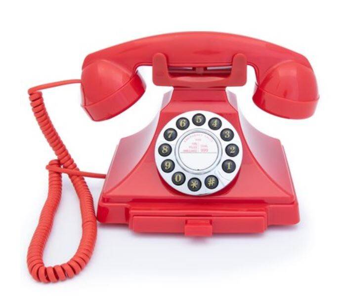 01 Rode ouderwetse telefoon met draaischijf