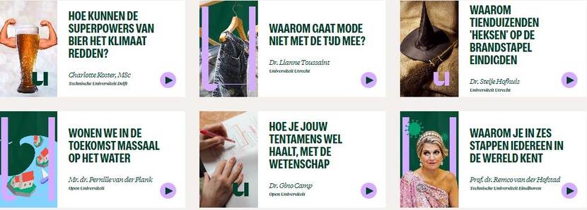 Screenshot overzichtspagina podcasts Universiteit van Nederland