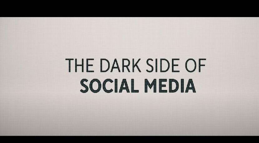 Screenshot uit trailer met de tekst: the dark side of social media