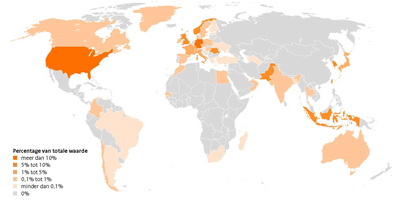 Wereldkaart vergunningen wapenexport 2020