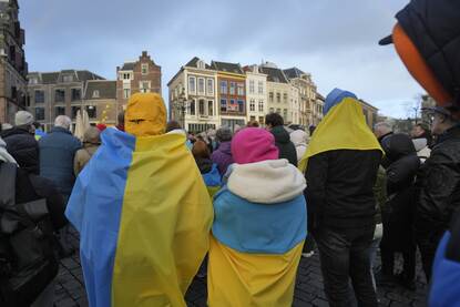 Protestbijeenkomst op 24 februari 2023 in Nijmegen omdat het precies een jaar geleden is dat Rusland de invasie van het soevereine Oekraine begon.