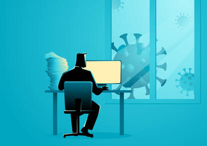 Illustratie van een man achter een computer